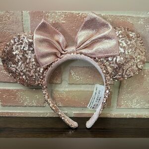Disney Parks Minnie Mouse Ears Headband Rose Gold Sequin Bow Authentic Original